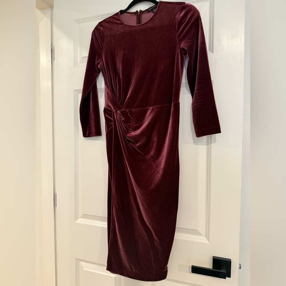 Banana Republic Velvet Long Sleeve Dress - Deep Burgundy